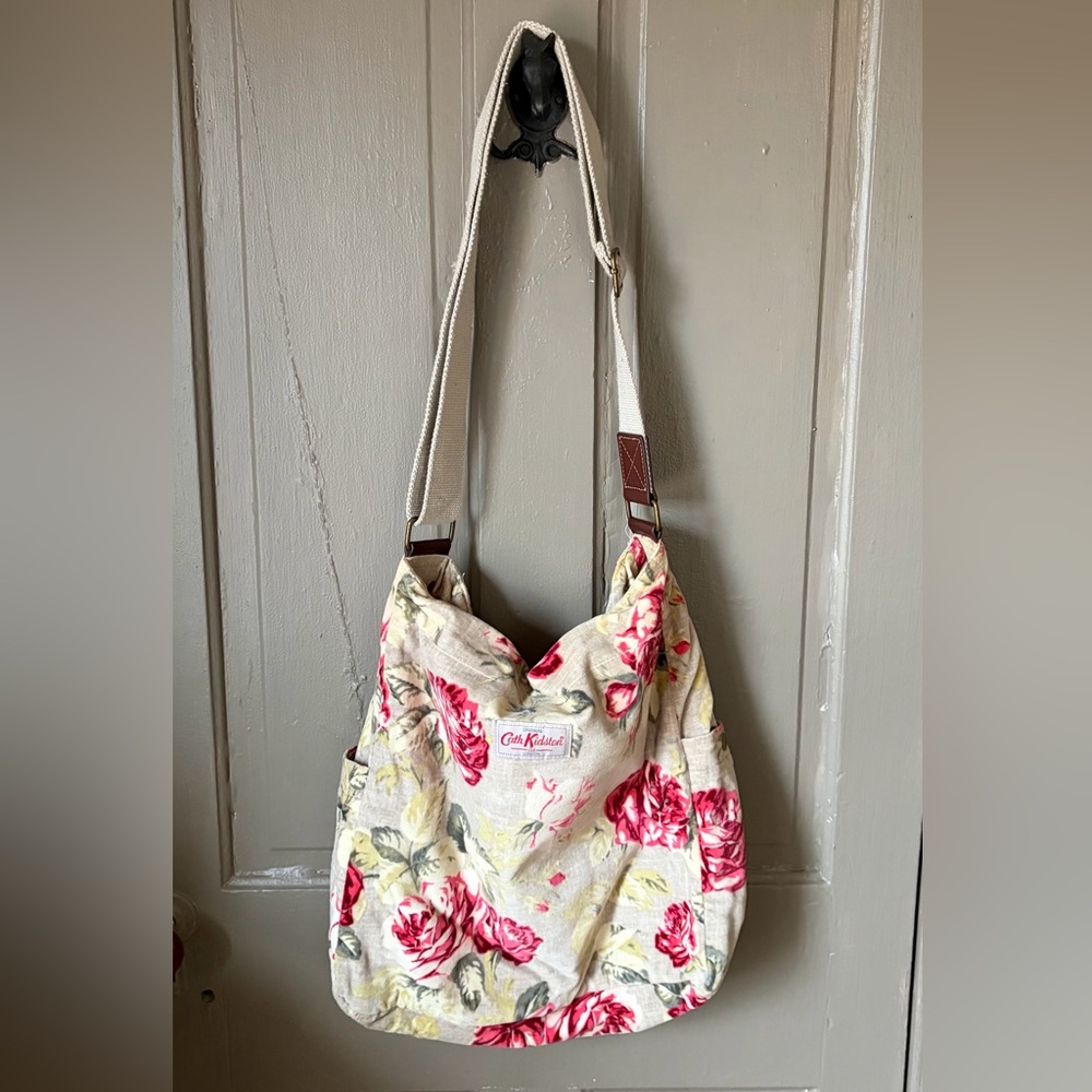 Cath Kidston London Gray Velvet Pink Roses Bag